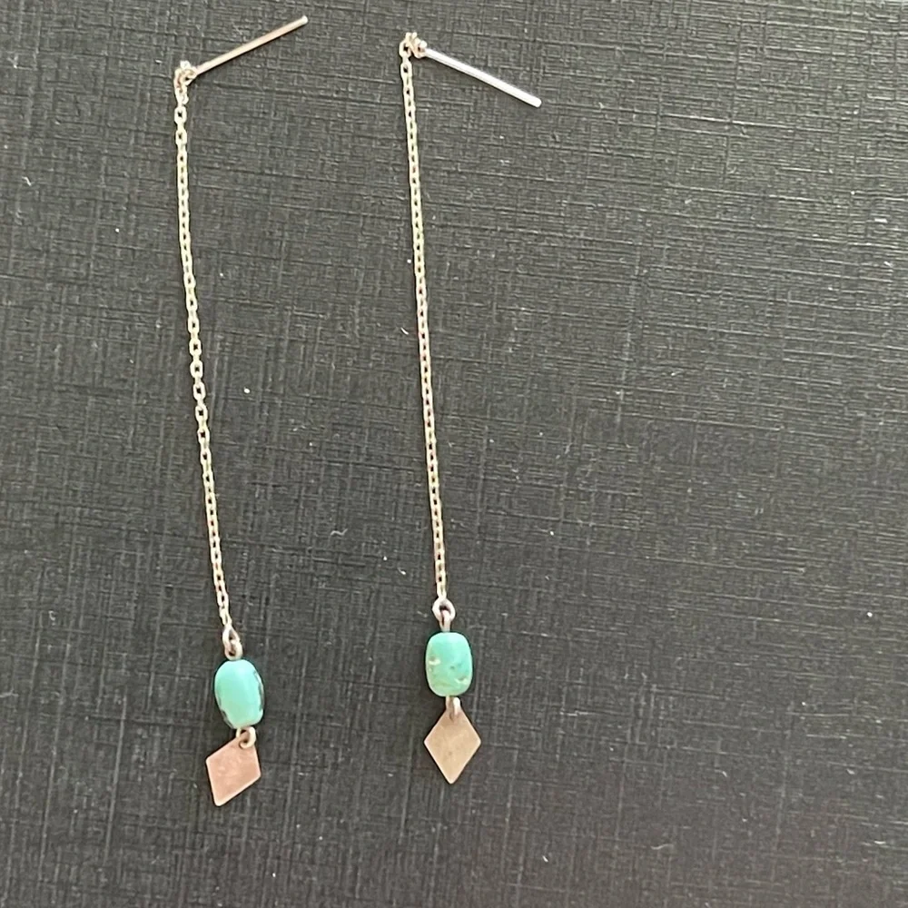 Sterling Silver and Turquoise Threader Earrings - Picture 5 of 7